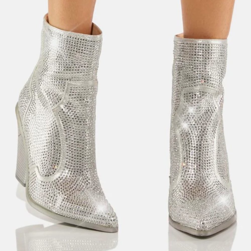 AZALEA WANG Silver Show Some Love Rhinestone Boots